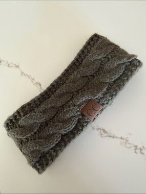 C.C Olive Green Cable Knit Ear Warmer Headband